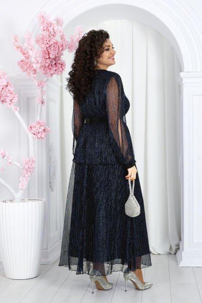Женский нарядный блузка и юбка гофре с люрексом и съемным декором Ninele 7479 синий - фото 13