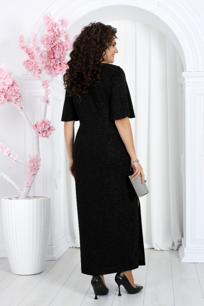 Платье из трикотажа люрекс с разрезом и крылышками рукавами Ninele 7481 черный - фото 10