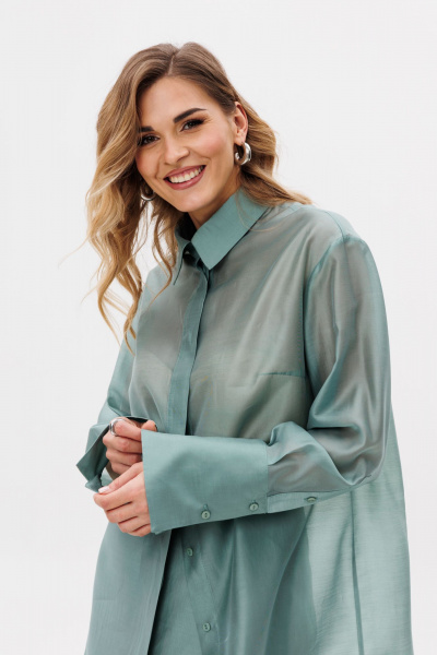 Блуза прямого силуэта из текстиля с люверсами и тесьмой EOLA 2797.1 светлый_изумруд - фото 14