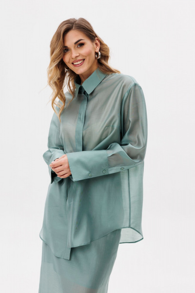 Блуза прямого силуэта из текстиля с люверсами и тесьмой EOLA 2797.1 светлый_изумруд - фото 12