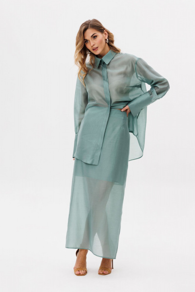 Блуза прямого силуэта из текстиля с люверсами и тесьмой EOLA 2797.1 светлый_изумруд - фото 10