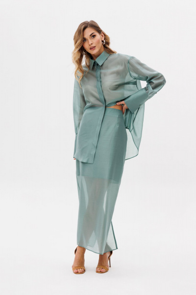 Блуза прямого силуэта из текстиля с люверсами и тесьмой EOLA 2797.1 светлый_изумруд - фото 9