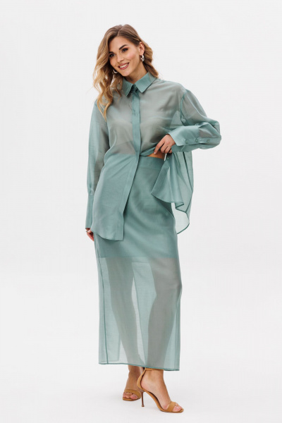 Блуза прямого силуэта из текстиля с люверсами и тесьмой EOLA 2797.1 светлый_изумруд - фото 8