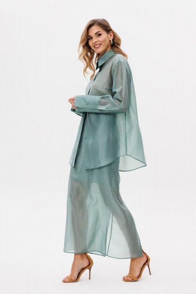 Блуза прямого силуэта из текстиля с люверсами и тесьмой EOLA 2797.1 светлый_изумруд - фото 7