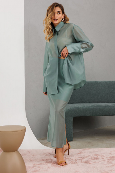 Блуза прямого силуэта из текстиля с люверсами и тесьмой EOLA 2797.1 светлый_изумруд - фото 5