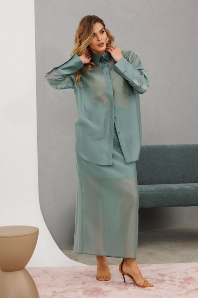 Блуза прямого силуэта из текстиля с люверсами и тесьмой EOLA 2797.1 светлый_изумруд - фото 3
