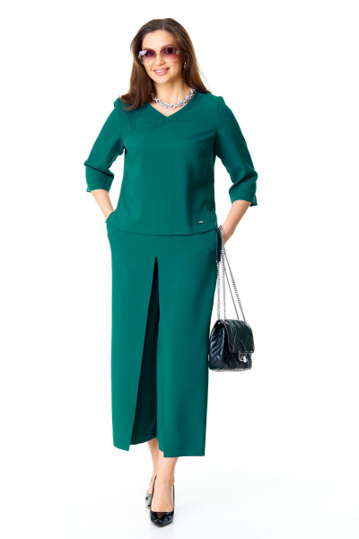 Элегантный блузон и кюлоты из текстиля с разрезами Taita plus 2434/3 бирюза - фото 8