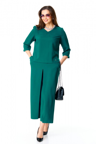 Элегантный блузон и кюлоты из текстиля с разрезами Taita plus 2434/3 бирюза - фото 7