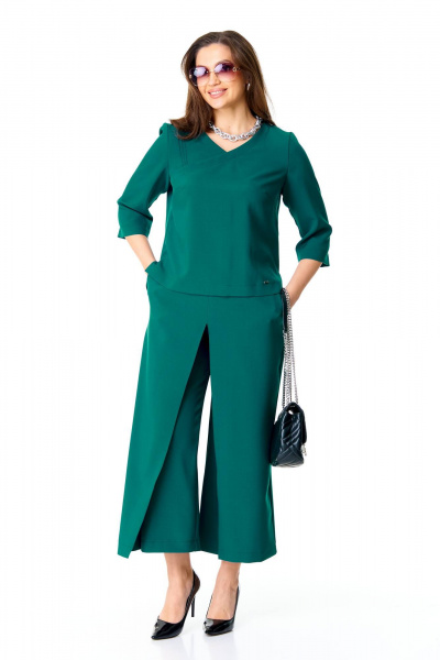 Элегантный блузон и кюлоты из текстиля с разрезами Taita plus 2434/3 бирюза - фото 6