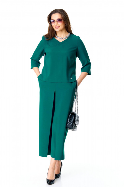 Элегантный блузон и кюлоты из текстиля с разрезами Taita plus 2434/3 бирюза - фото 5
