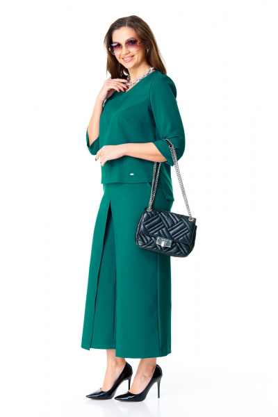 Элегантный блузон и кюлоты из текстиля с разрезами Taita plus 2434/3 бирюза - фото 4