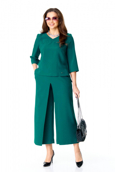 Элегантный блузон и кюлоты из текстиля с разрезами Taita plus 2434/3 бирюза - фото 2