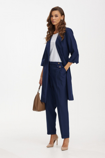 Элегантный костюм из лен вишер: жакет и брюки с блузкой Твой имидж 2097 тёмно-синий - фото 6