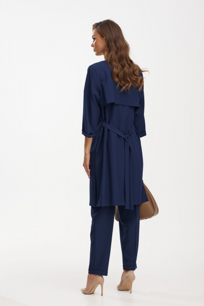 Элегантный костюм из лен вишер: жакет и брюки с блузкой Твой имидж 2097 тёмно-синий - фото 4
