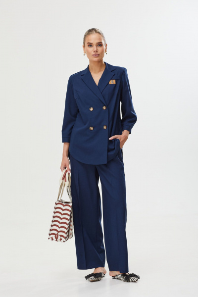 Джинсовый костюм: жакет и классические брюки Твой имидж 2098 тёмно-синий - фото 1