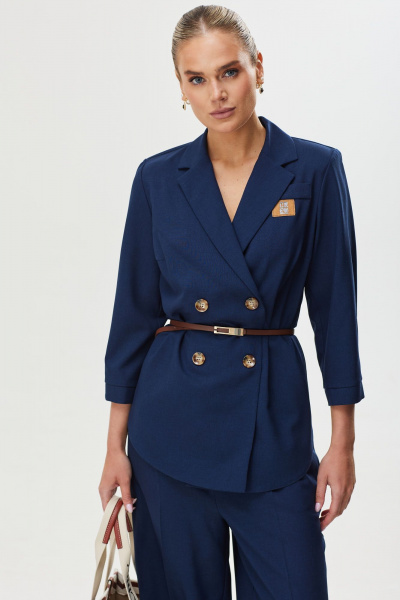 Джинсовый костюм: жакет и классические брюки Твой имидж 2098 тёмно-синий - фото 8