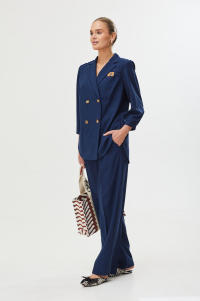 Джинсовый костюм: жакет и классические брюки Твой имидж 2098 тёмно-синий - фото 4