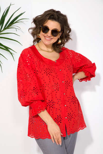 Блуза из хлопкового ришелье с рукавом ¾ и манжетами Liliana 1411 - фото 1