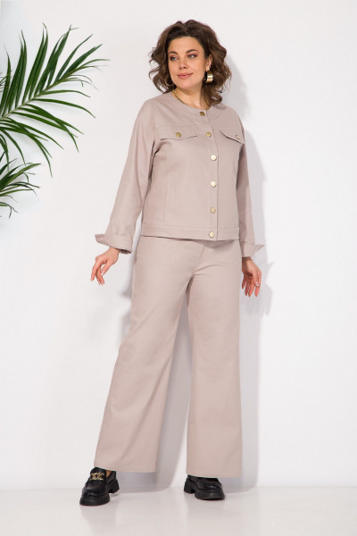 Брюки и жакет в стиле Casual из хлопкового джинса Liliana 1415 беж - фото 3