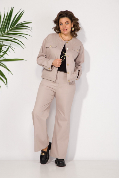 Брюки и жакет в стиле Casual из хлопкового джинса Liliana 1415 беж - фото 2