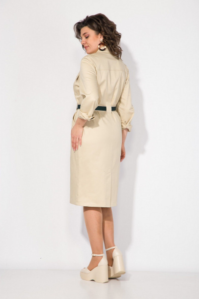 Платье сафари из хлопкового джинса с съемным поясом Liliana 1416 беж - фото 6