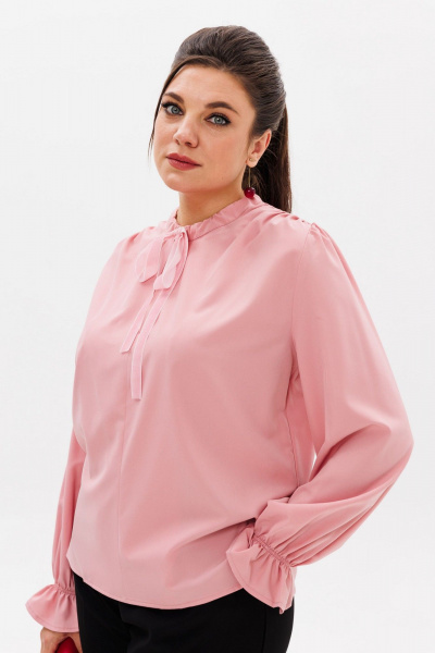 Розовая блуза с декоративными завязками и воротником Anelli 1281 леденец - фото 8