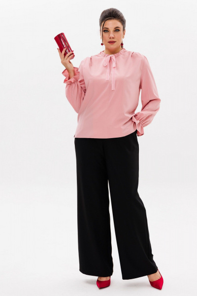 Розовая блуза с декоративными завязками и воротником Anelli 1281 леденец - фото 7