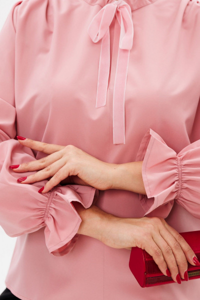 Розовая блуза с декоративными завязками и воротником Anelli 1281 леденец - фото 2
