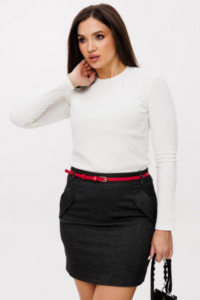 Белый лонгслив из вискозы с приталенным силуэтом Anelli 1385 крыжовник - фото 7