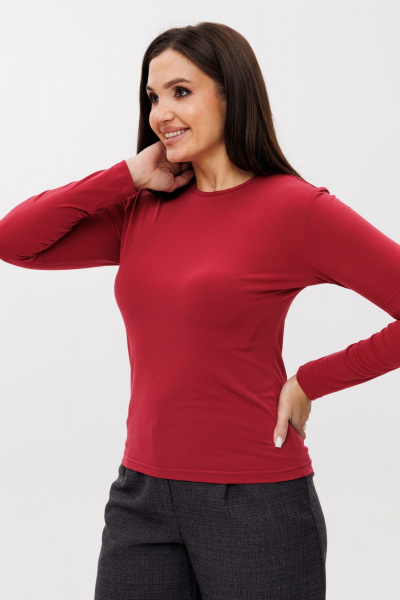 Красный лонгслив из вискозы для ежедневного образа Anelli 1385 клюква - фото 8