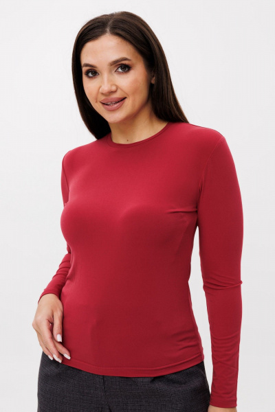 Красный лонгслив из вискозы для ежедневного образа Anelli 1385 клюква - фото 1