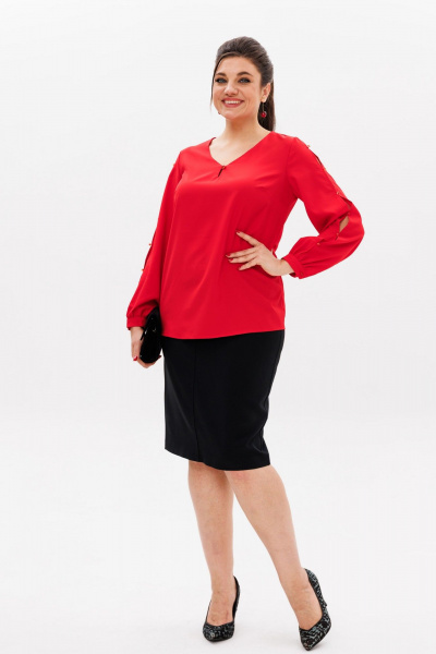 Красная блуза с резинками и разрезами в романтическом стиле Anelli 1377 алая_роза - фото 8