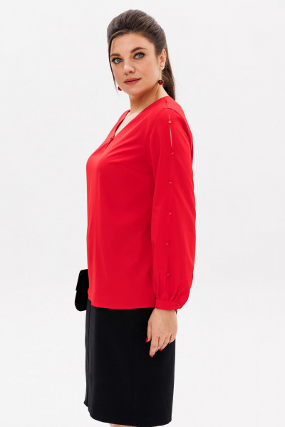 Красная блуза с резинками и разрезами в романтическом стиле Anelli 1377 алая_роза - фото 7