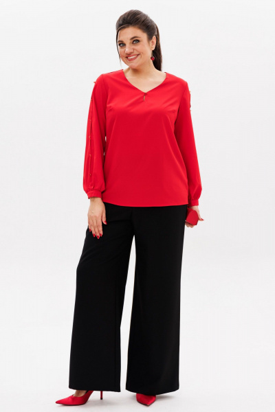 Красная блуза с резинками и разрезами в романтическом стиле Anelli 1377 алая_роза - фото 4