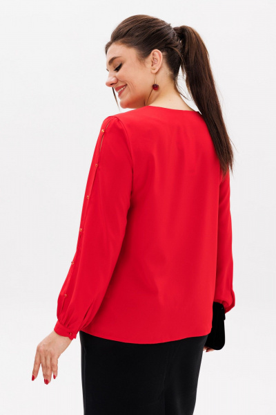 Красная блуза с резинками и разрезами в романтическом стиле Anelli 1377 алая_роза - фото 3