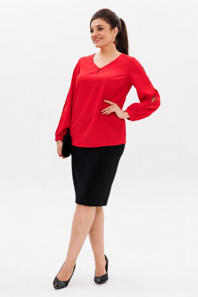 Красная блуза с резинками и разрезами в романтическом стиле Anelli 1377 алая_роза - фото 2