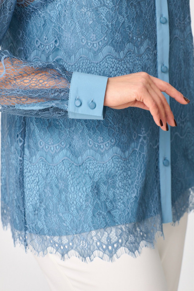 Демисезонный кружевной комплект блуза и топ с воротником ANASTASIA MAK 1231 голубой - фото 6