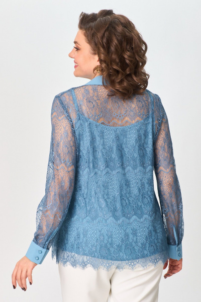 Демисезонный кружевной комплект блуза и топ с воротником ANASTASIA MAK 1231 голубой - фото 3