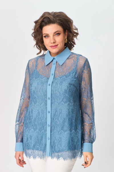 Демисезонный кружевной комплект блуза и топ с воротником ANASTASIA MAK 1231 голубой - фото 1