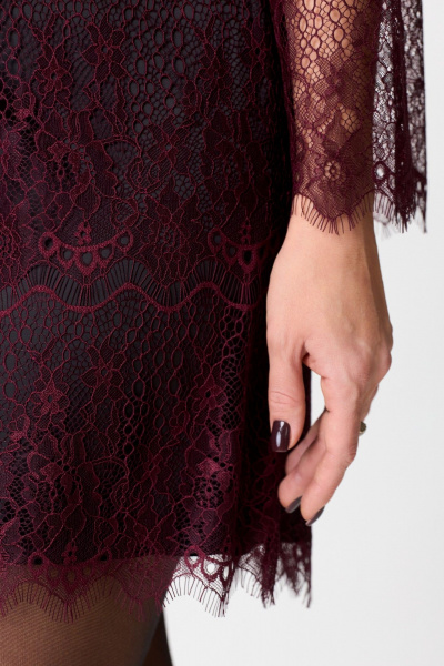Круглогодичное кружевное мини платье с V-образным вырезом ANASTASIA MAK 1188 бордо - фото 9
