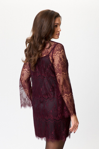 Круглогодичное кружевное мини платье с V-образным вырезом ANASTASIA MAK 1188 бордо - фото 6