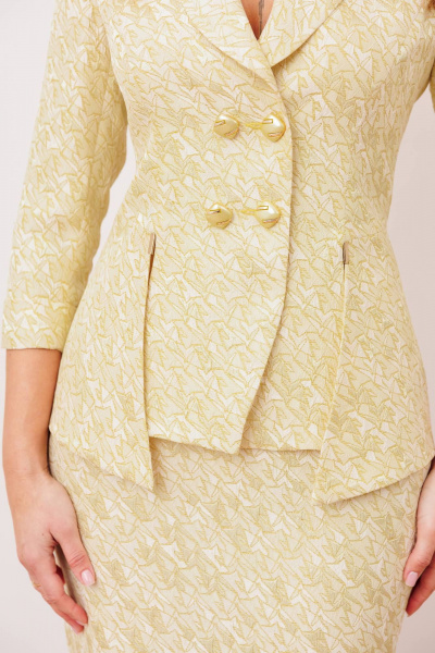 Демисезонный желтый костюм жакет и юбка с баской Мода Юрс 2768-4 ваниль - фото 3