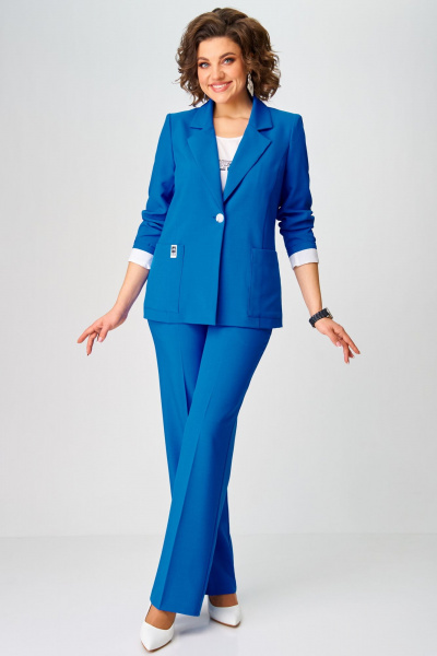 Демисезонный комплект из блузки, брюк и жакета в классическом стиле Aira Style 24218 синий - фото 8