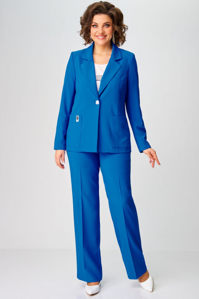 Демисезонный комплект из блузки, брюк и жакета в классическом стиле Aira Style 24218 синий - фото 1