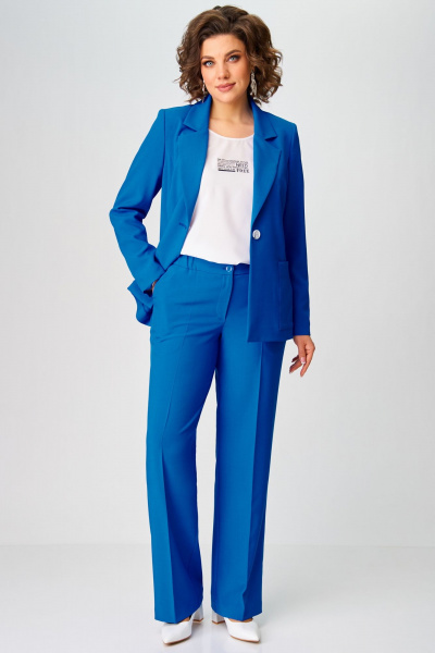 Демисезонный комплект из блузки, брюк и жакета в классическом стиле Aira Style 24218 синий - фото 7