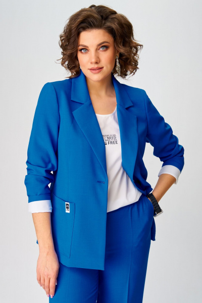 Демисезонный комплект из блузки, брюк и жакета в классическом стиле Aira Style 24218 синий - фото 5