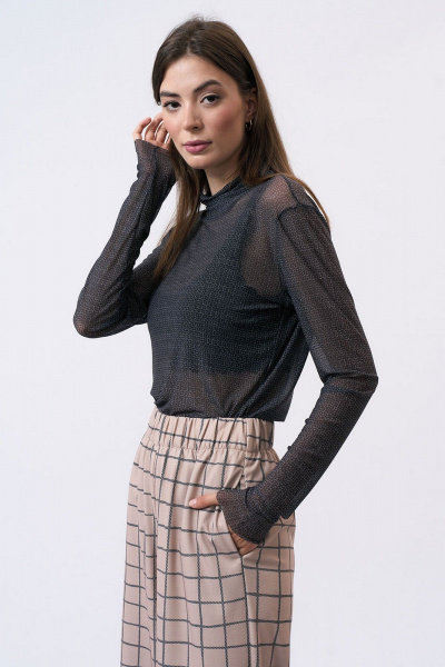 Полуприлегающая серая водолазка из тонкой сетки Art Ribbon M1060T_3 - фото 2