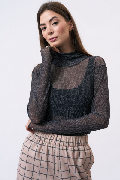 Полуприлегающая серая водолазка из тонкой сетки Art Ribbon M1060T_3 - фото 1
