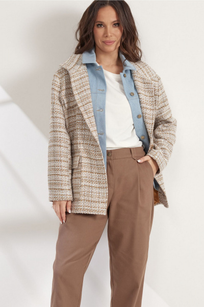 Комплект жакет и брюки свободного кроя из текстиля Магия моды 2542 коричневый-голубой - фото 8