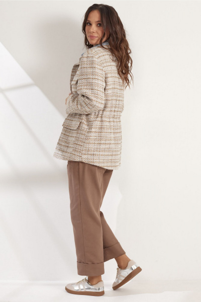 Комплект жакет и брюки свободного кроя из текстиля Магия моды 2542 коричневый-голубой - фото 2